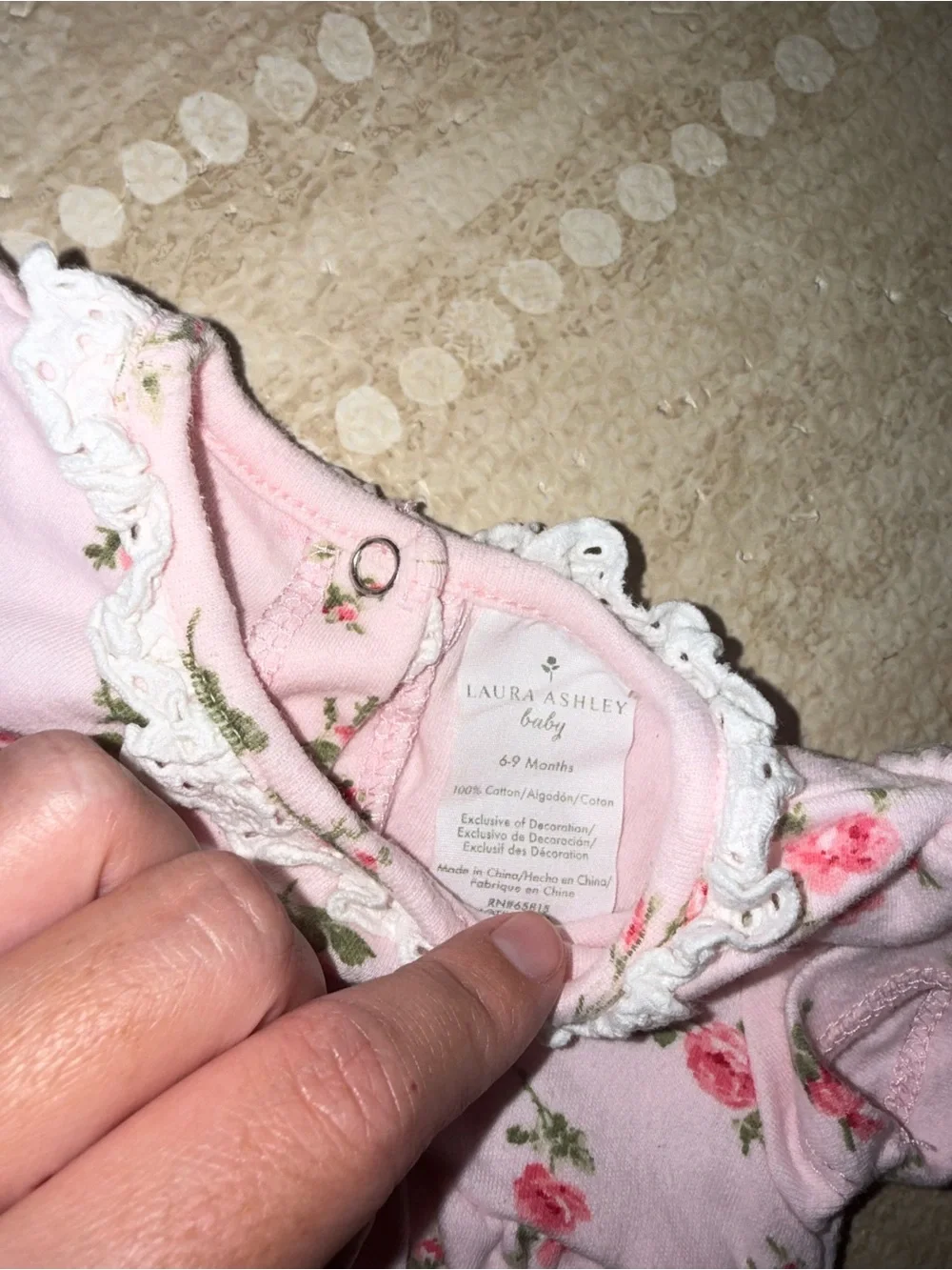 Laura Ashley Pink Floral Infant Dress with Lace Collar